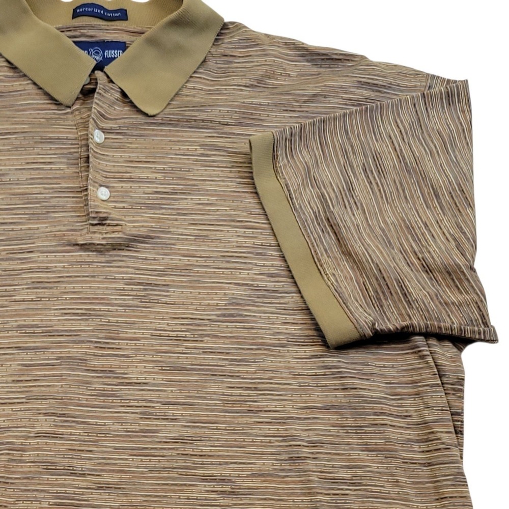 Alan Flusser Mens XL Striped Textured Polo Shirt Golf Short Sleeve‎ Cotton